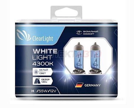 Лампа галогенная Clearlight H1 12V 55W 4300К (2шт)