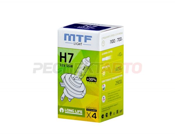 Лампа галогенная MTF Light H7 12V 55W +30% (1шт)