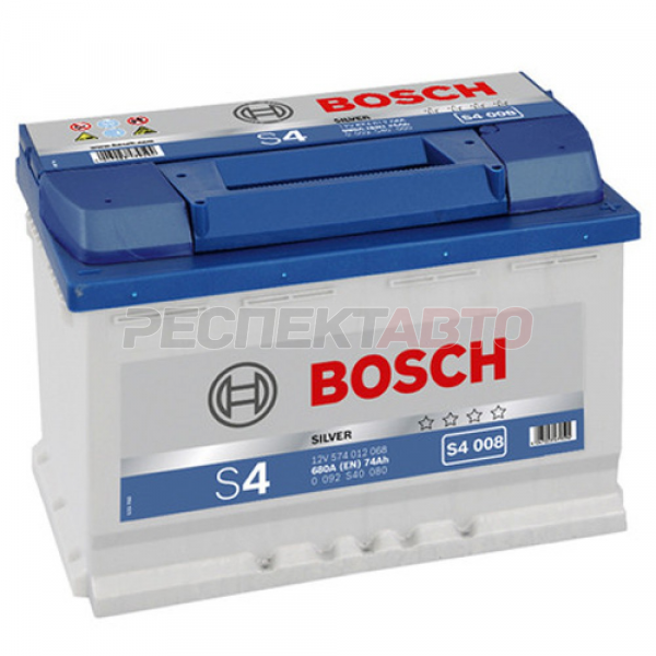 Аккумулятор BOSCH S4 Silver 74A/h 680A обратная R+ 278х175х190