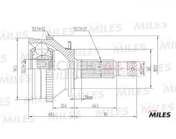Шрус наружный передний (с ABS, 26x60x27)