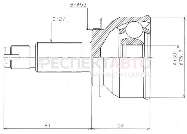 Шрус наружный (с ABS, 22x56x28) 