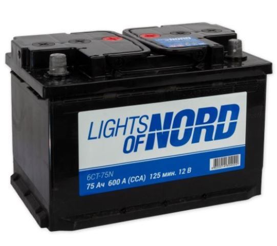 Аккумулятор LIGHTS OF NORD 75A/ч 600А (обратная полярность, 277x175x190)