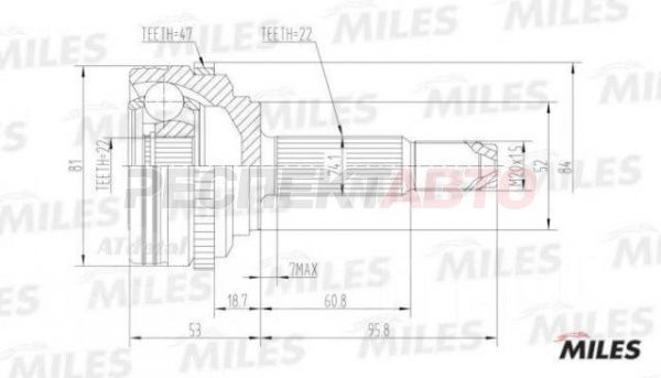 Шрус наружный (с АБС,22x52x22)
