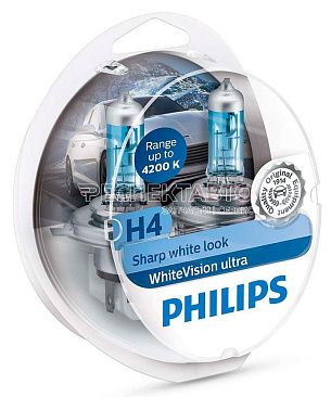 Лампа автомобильная галогенная Philips WhiteVision Ultra 12342WVUSM H4 2 шт.