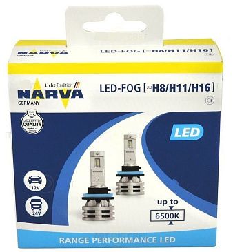 Лампа светодиодная Narva H8/H11/H16 24W 12V Range Performance LED HDL 6500K, 2шт