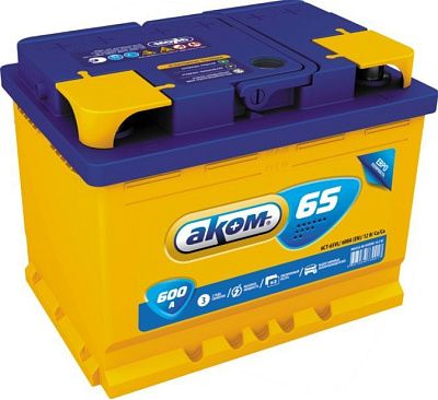Аккумулятор АКОМ 65A/h 600A обратная R+ 242х175х190