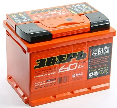 Аккумулятор ЗВЕРЬ 60A/ч 650А обратная полярность, 242x175x190