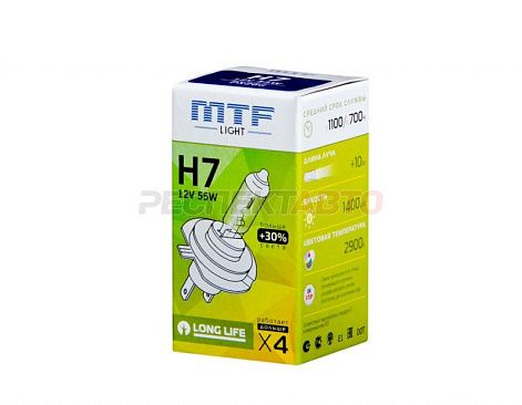 Лампа галогенная MTF Light H7 12V 55W +30% (1шт)