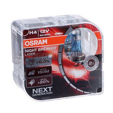 Лампа галогенная Osram H4 12V 60/55W +150% NIGHT BREAKER LASER NEXT (2шт)