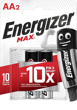 Батарейка Energizer AA (LR6) 1,5V  MAX (упаковка 2шт)