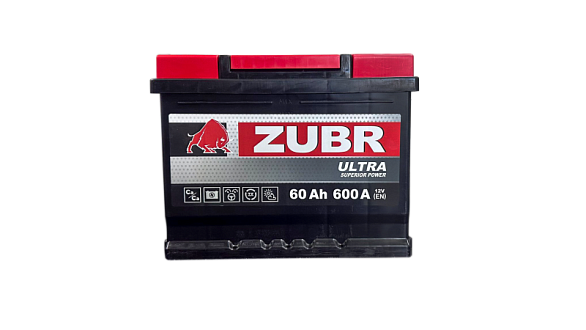 Аккумулятор ZUBR 60A/ч 600А (прямая полярность, 242x175x190)