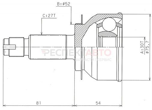 Шрус наружный (с ABS, 22x56x28) 