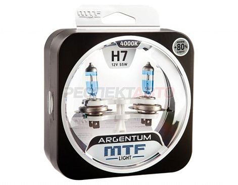 Лампа галогенная MTF Light H7 12V 55W +80% ARGENTUM (2шт)