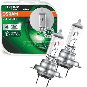 Лампа галогенная Osram H7 12V 55W 3200K Ultra Life (2шт)