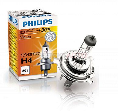 Лампа галогенная Philips H4 12V 60/55W +30% Vision (1шт)