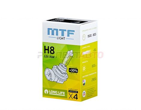 Лампа галогенная MTF Light H8 12V 35W +30% (1шт)