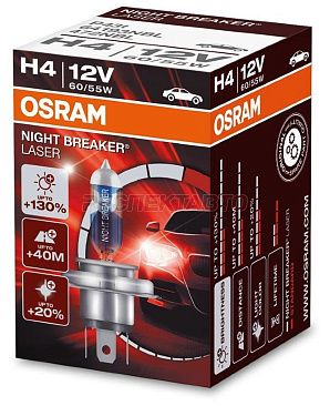 Лампа галогенная Osram H4 12V 60/55W +130% NIGHT BREAKER LASER (1шт)