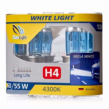 Лампа галогенная Clearlight H4 12V 60/55W 4300К (2шт)