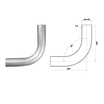 Труба глушителя CBD 55мм Г-образная 90' L400мм