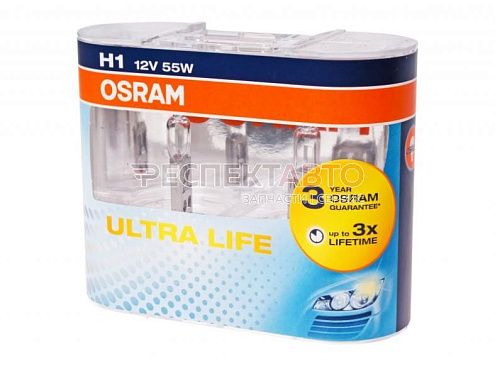 Лампа галогенная OSRAM H1 12v55w ULTRA LIFE (2шт)