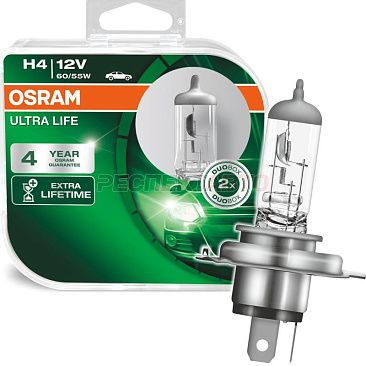Лампа галогенная Osram H4 12V 60/55W 3200K Ultra Life (2шт)