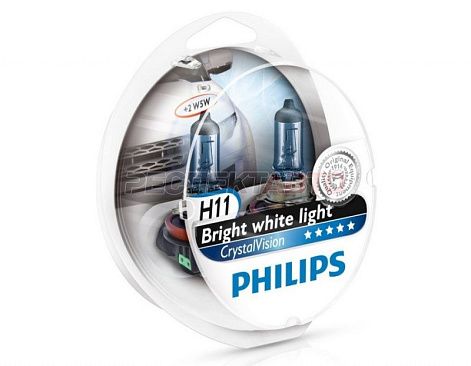 Лампа галогенная Philips H11 12V 55W 4300K Crystal Vision (2шт+габариты W5W)