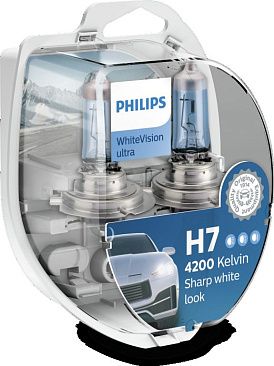 Лампа галогенная Philips H7 12v60/55w White Vision Ultra 4200K (+габариты T10) (2шт)